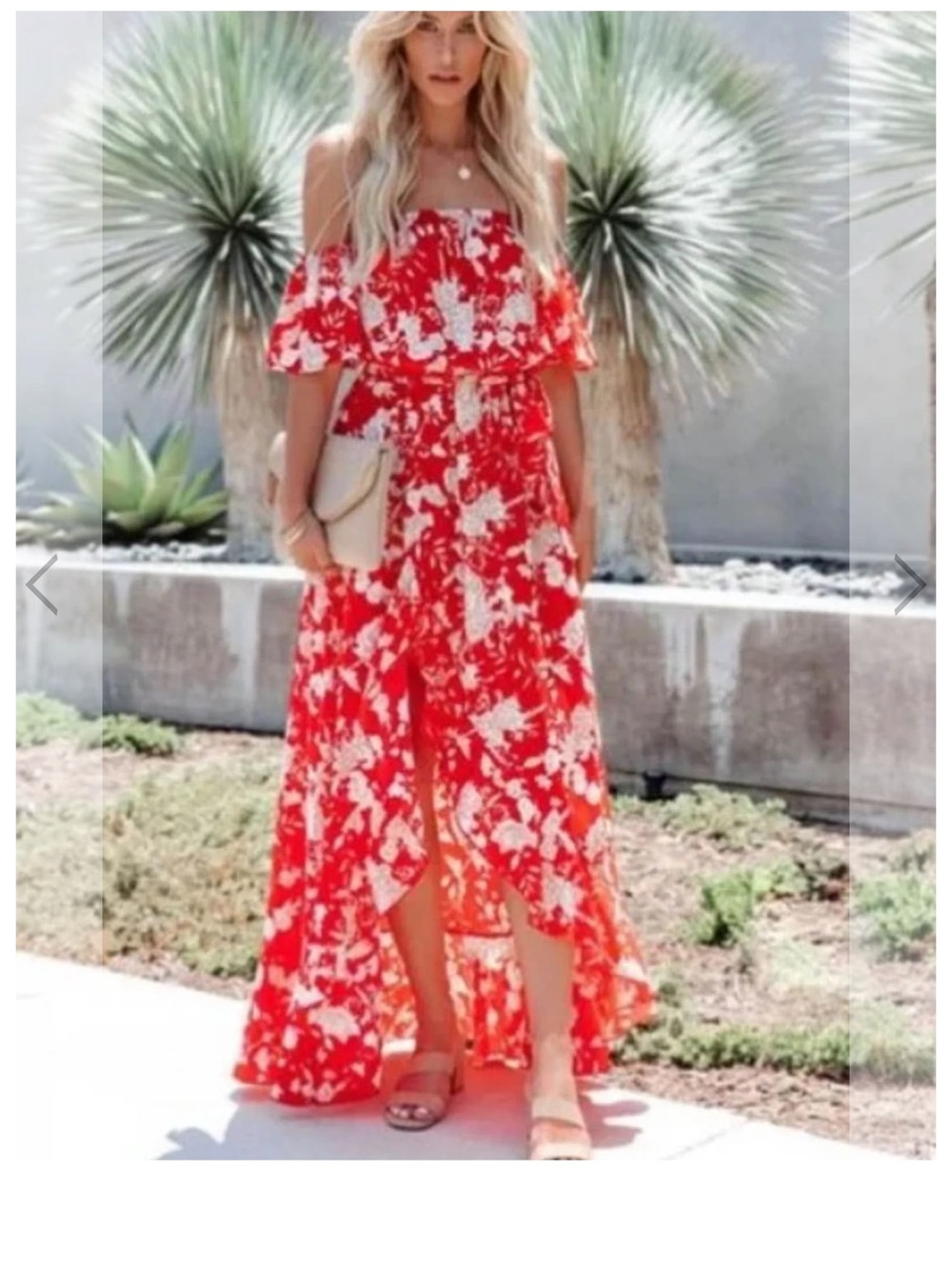 Vici Azalea Floral Off‎ Shoulder Hi-Low Dress Size Medium Red/Orange